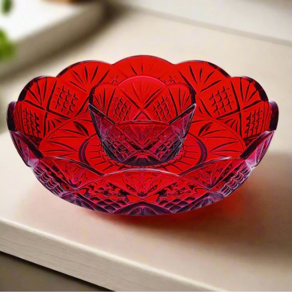 Shannon Ruby Red Crystal Chip and Dip Server - Picture 3 of 6
